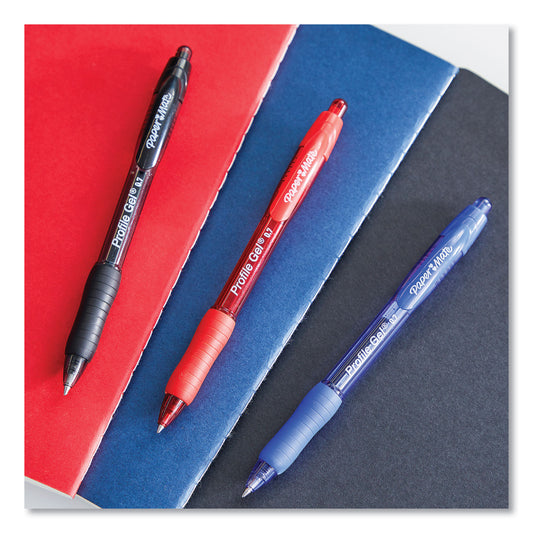 Paper Mate Profile Gel Pen, Retractable, Medium 0.7 mm, Red Ink, Translucent Red Barrel, Dozen (2095463)