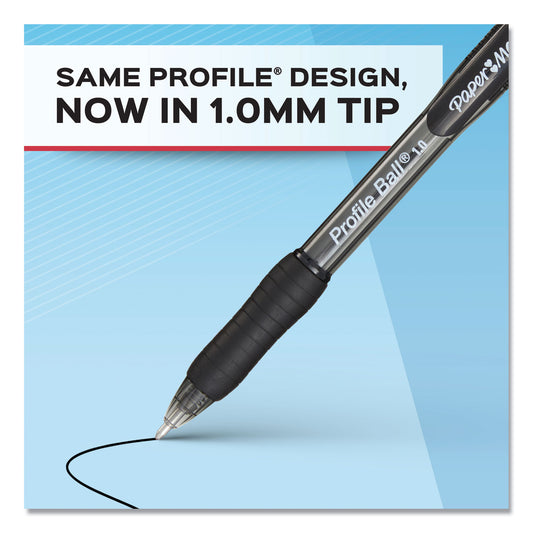 Paper Mate Profile Ballpoint Pen, Retractable, Medium 1 mm, Black Ink, Translucent Black Barrel, Dozen (2095470)