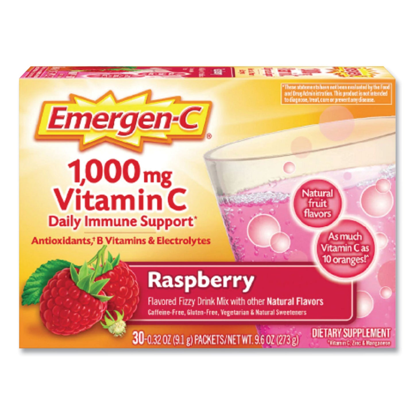 Emergen-C Original Formula, Raspberry, 0.32 oz Packet, 30 Packets/Box (CS130201BX)