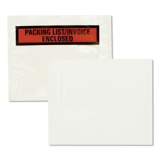 Quality Park Self-Adhesive Packing List Envelope, Top-Print Front: Packing List/Invoice Enclosed, 4.5 x 5.5, Clear/Orange, 100/Box (46894)
