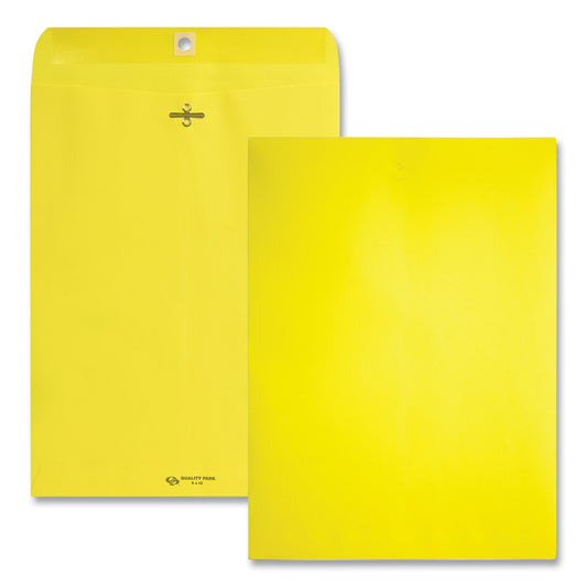 Quality Park Clasp Envelope, 28 lb Bond Weight Paper, #90, Square Flap, Clasp/Gummed Closure, 9 x 12, Yellow, 10/Pack (38736)