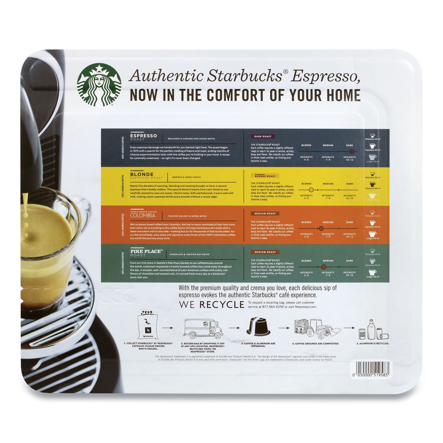 Starbucks By NESPRESSO Pods Variety Pack, Blonde Espresso/Colombia/Espresso/Pikes Place, 60 Pods/Pack (22001153)