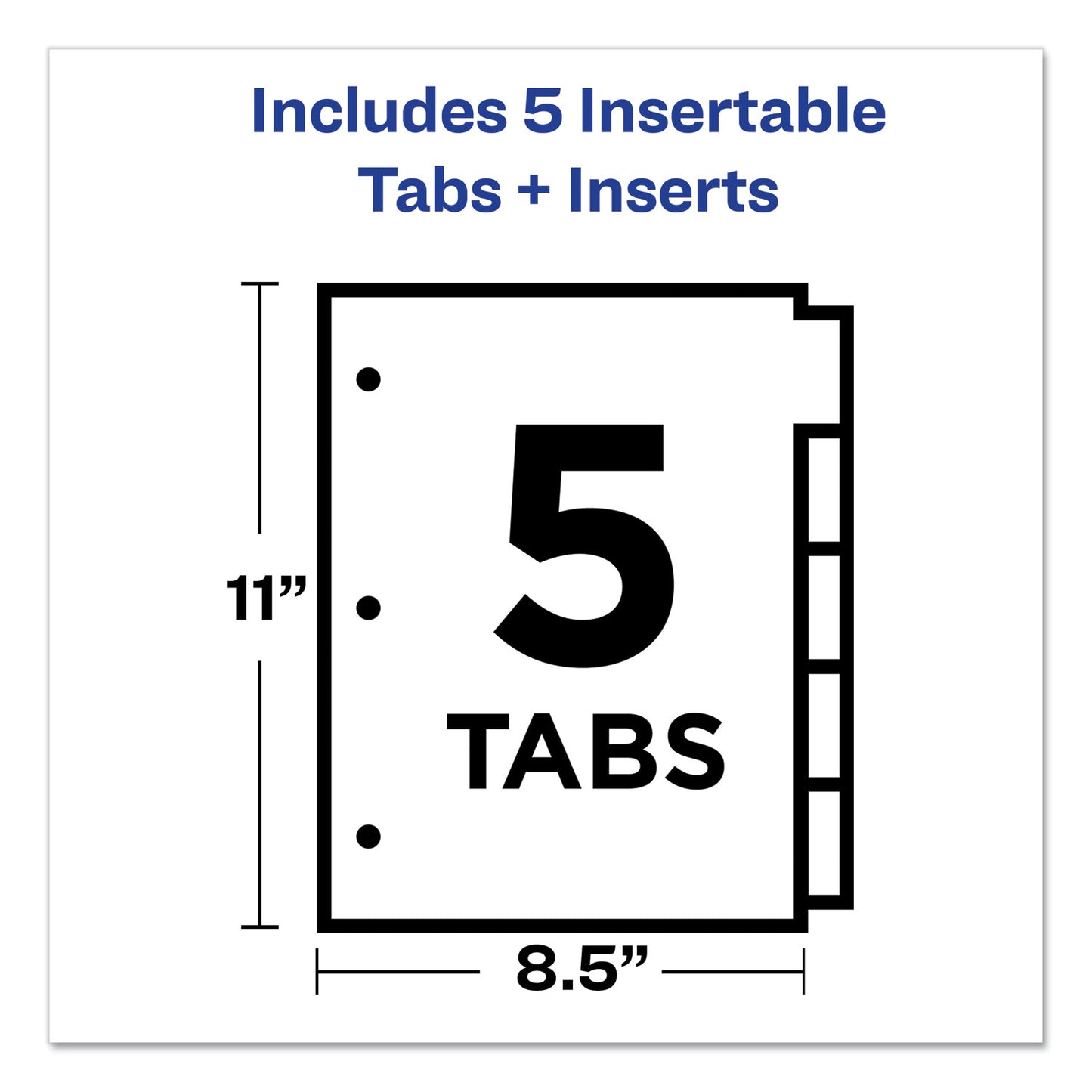 Avery Insertable Big Tab Plastic Dividers, 5-Tab, 11 x 8.5, Clear, 1 Set (11835)