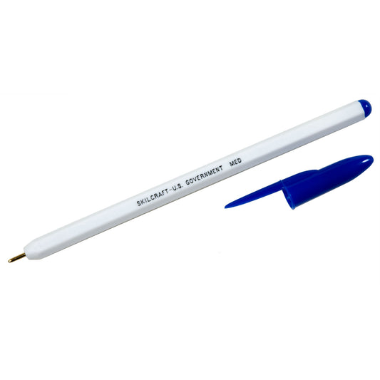 AbilityOne 7520010589977, SKILCRAFT Ballpoint Pen, Stick, Medium 1 mm, Blue Ink, White Barrel, Dozen