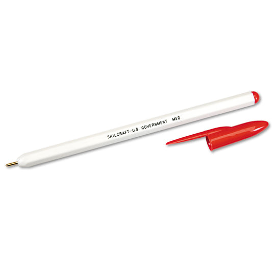 AbilityOne 7520010594125, SKILCRAFT Ballpoint Pen, Stick, Medium 1 mm, Red Ink, White Barrel, Dozen