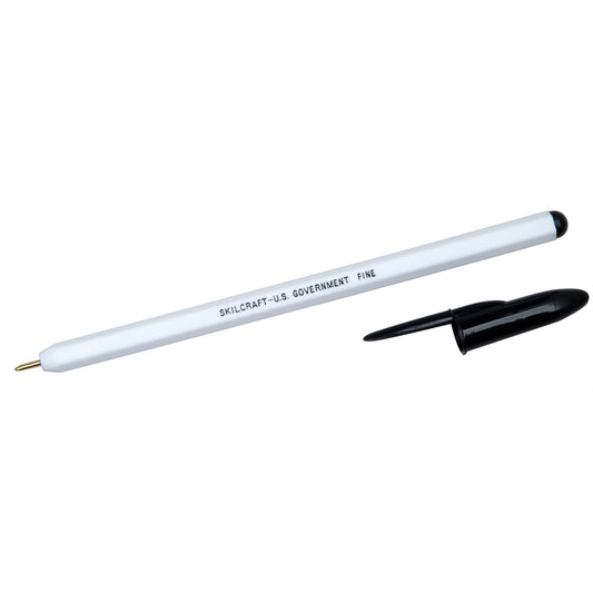 AbilityOne 7520010605820, SKILCRAFT Ballpoint Pen, Stick, Fine 0.7 mm, Black Ink, White Barrel, Dozen