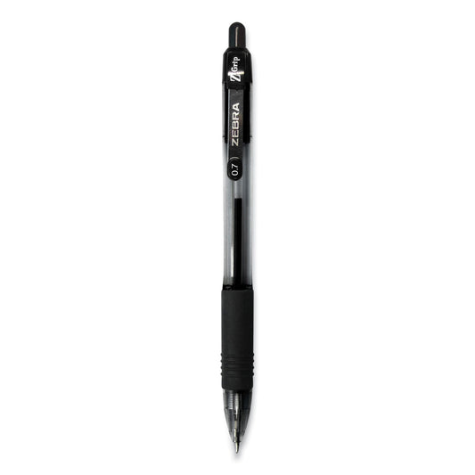 Zebra Z-Grip Ballpoint Pen, Retractable, Medium 0.7 mm, Black Ink, Clear/Black Barrel, 12/Pack (23910)