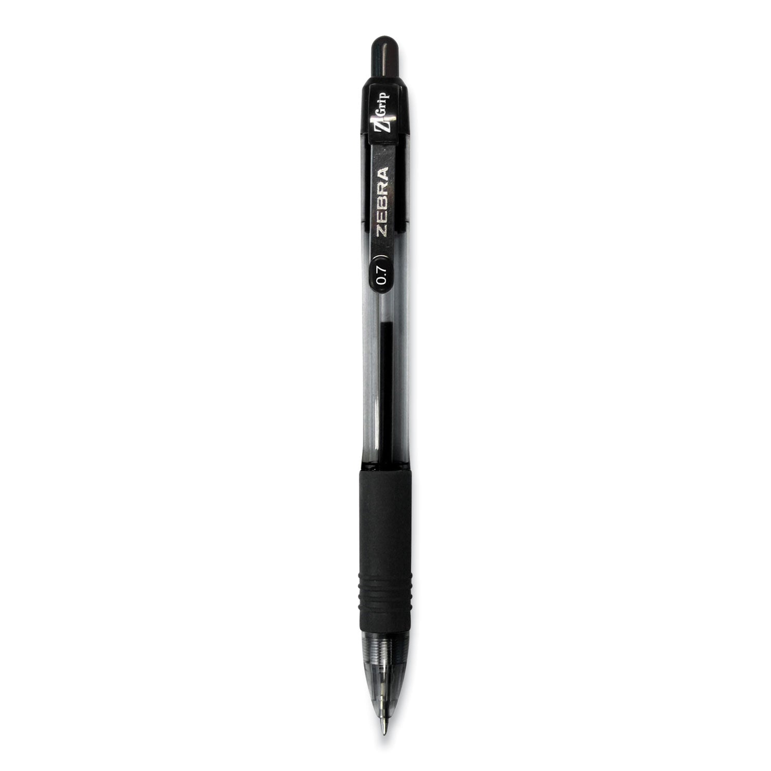 Zebra Z-Grip Ballpoint Pen, Retractable, Medium 0.7 mm, Black Ink, Clear/Black Barrel, 30/Pack (25130)