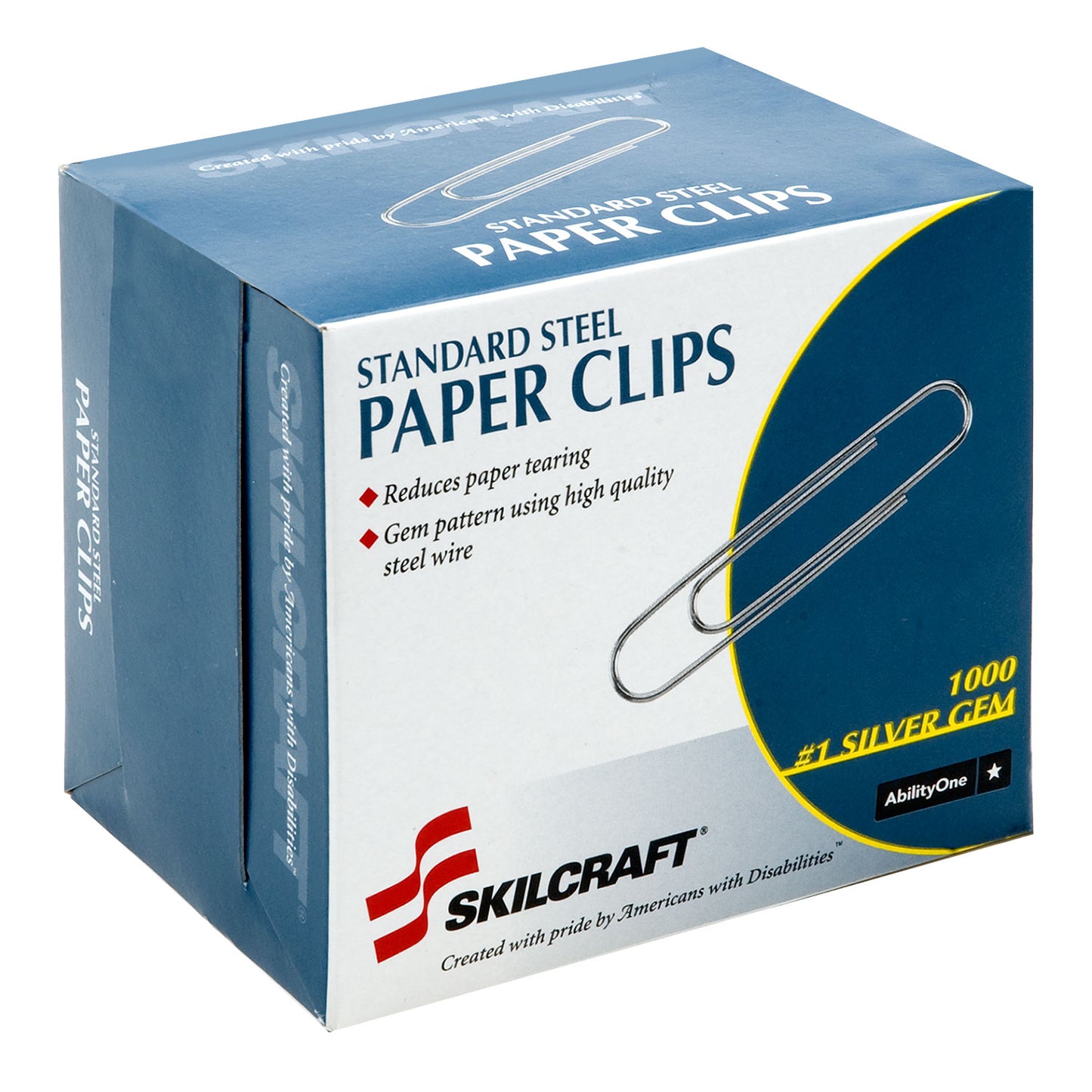 AbilityOne 7510001614292, SKILCRAFT Paper Clips, #1, Smooth, Silver, 1,000/Box