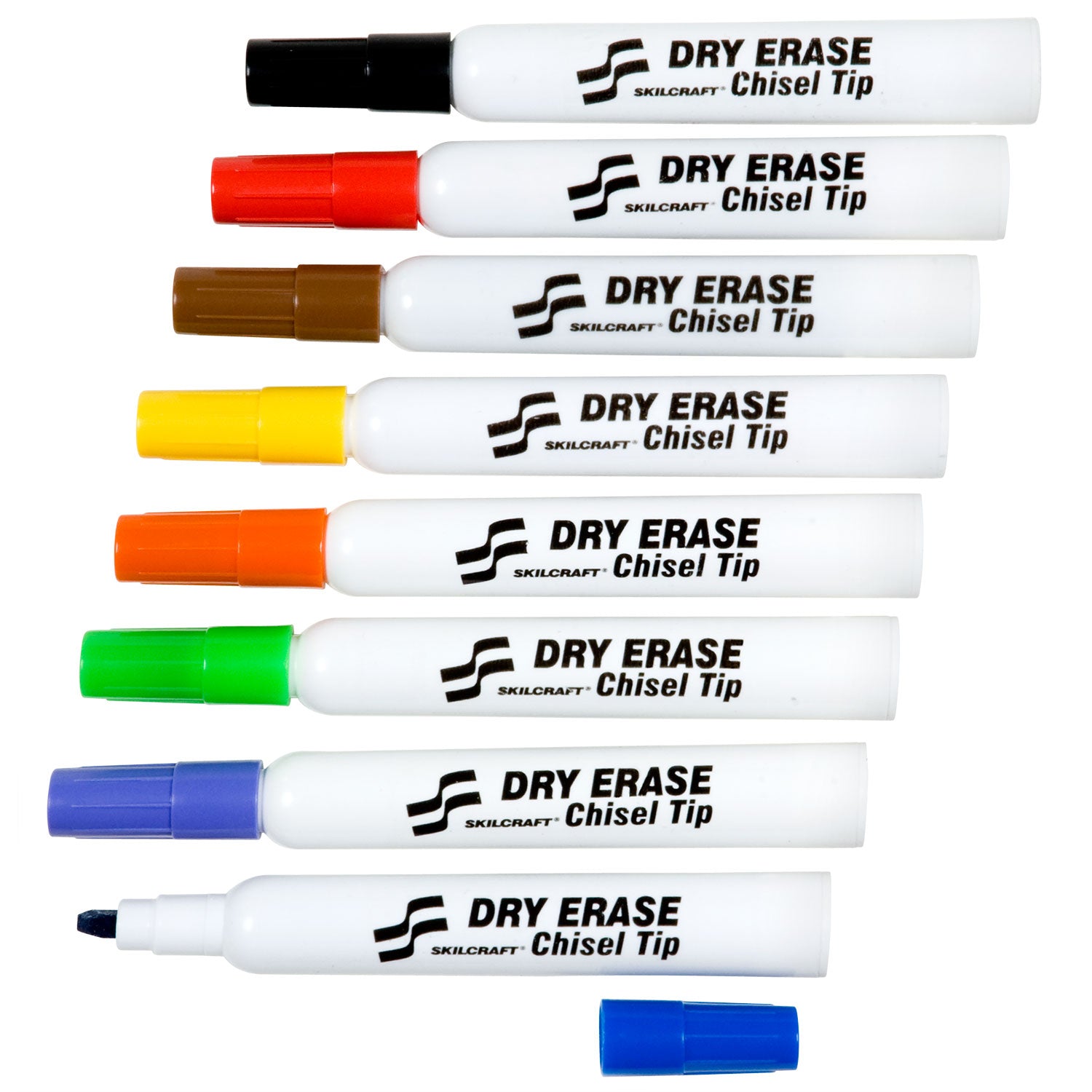 AbilityOne 7520011863605, SKILCRAFT Dry Erase Marker, Broad Chisel Tip, Assorted Colors, 8/Set