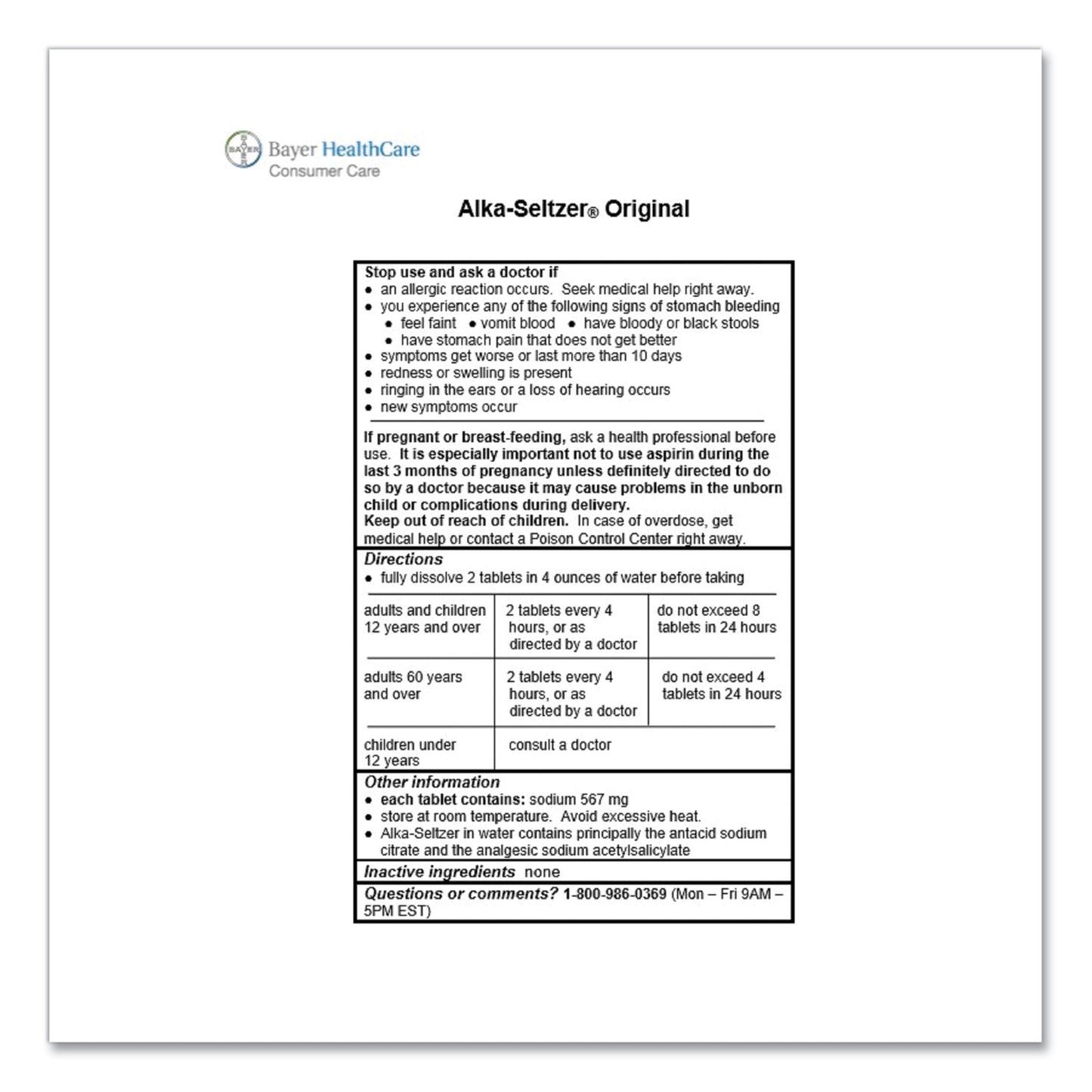 Alka-Seltzer Original Stomach Relief and Pain Relief Medicine, 15/Box (51060)