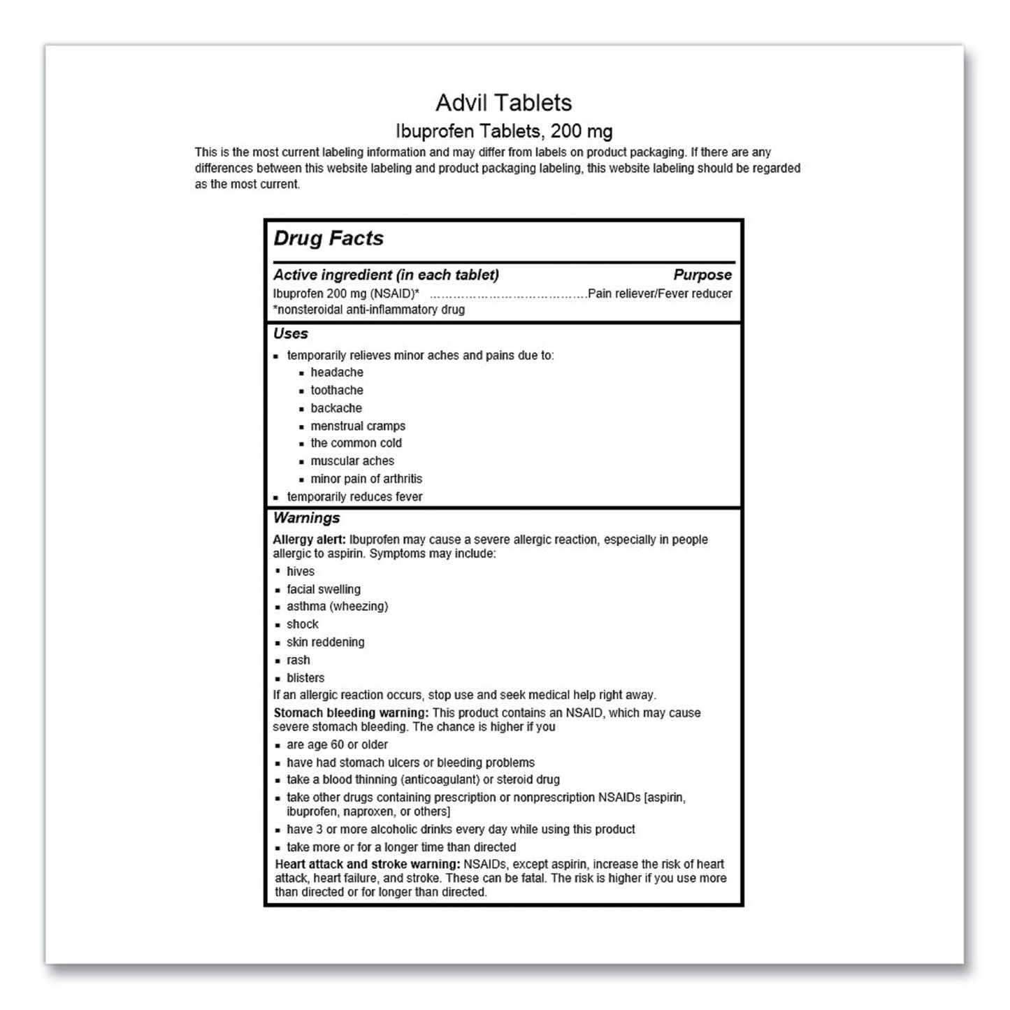 Advil Ibuprofen Tablets, 200mg, Refill Pack, Two Tablets/Packet, 30 Packets/Box (58030)