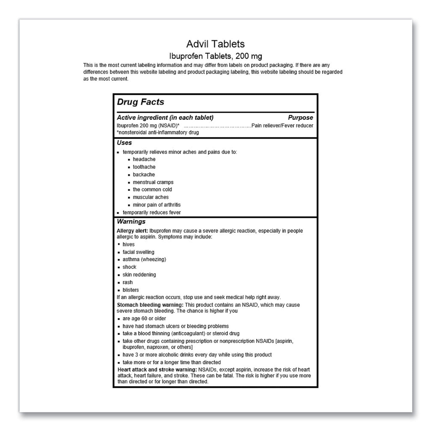 Advil Ibuprofen Tablets, 200mg, Refill Pack, Two Tablets/Packet, 30 Packets/Box (58030)