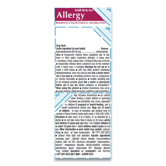  Drug Store Allergy Relief Tablets, Refill Pack, Two Tablets/Packet, 50 Packets/Box (97117)