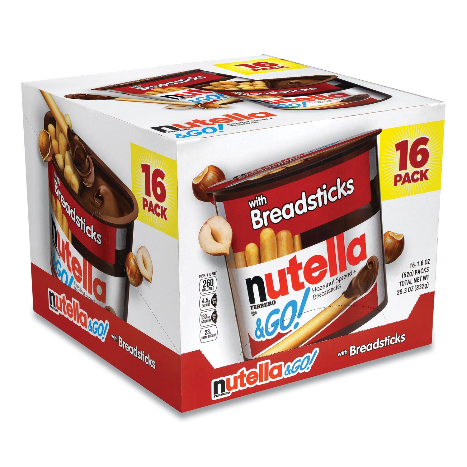 Nutella Hazelnut Spread and Breadsticks, 1.8 oz Single-Serve Tub, 16/Pack (22001135)