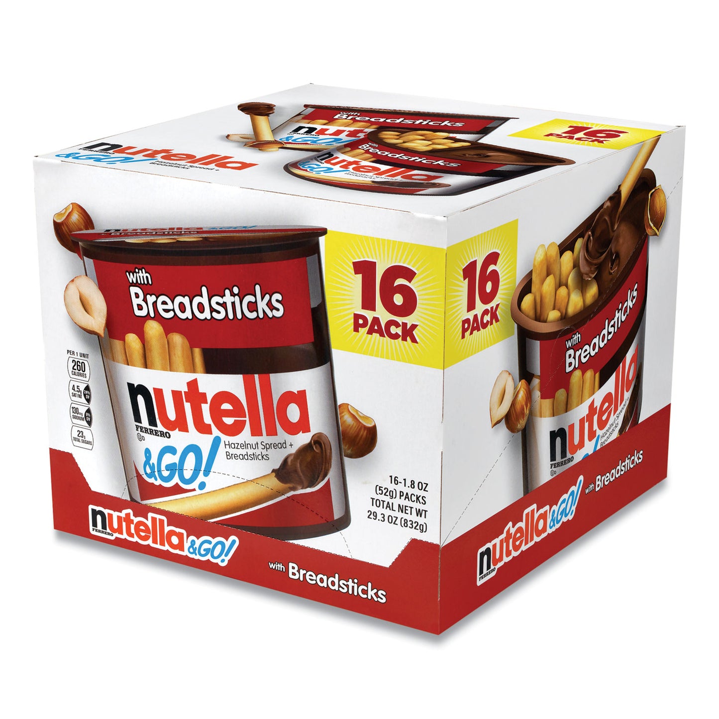 Nutella Hazelnut Spread and Breadsticks, 1.8 oz Single-Serve Tub, 16/Pack (22001135)