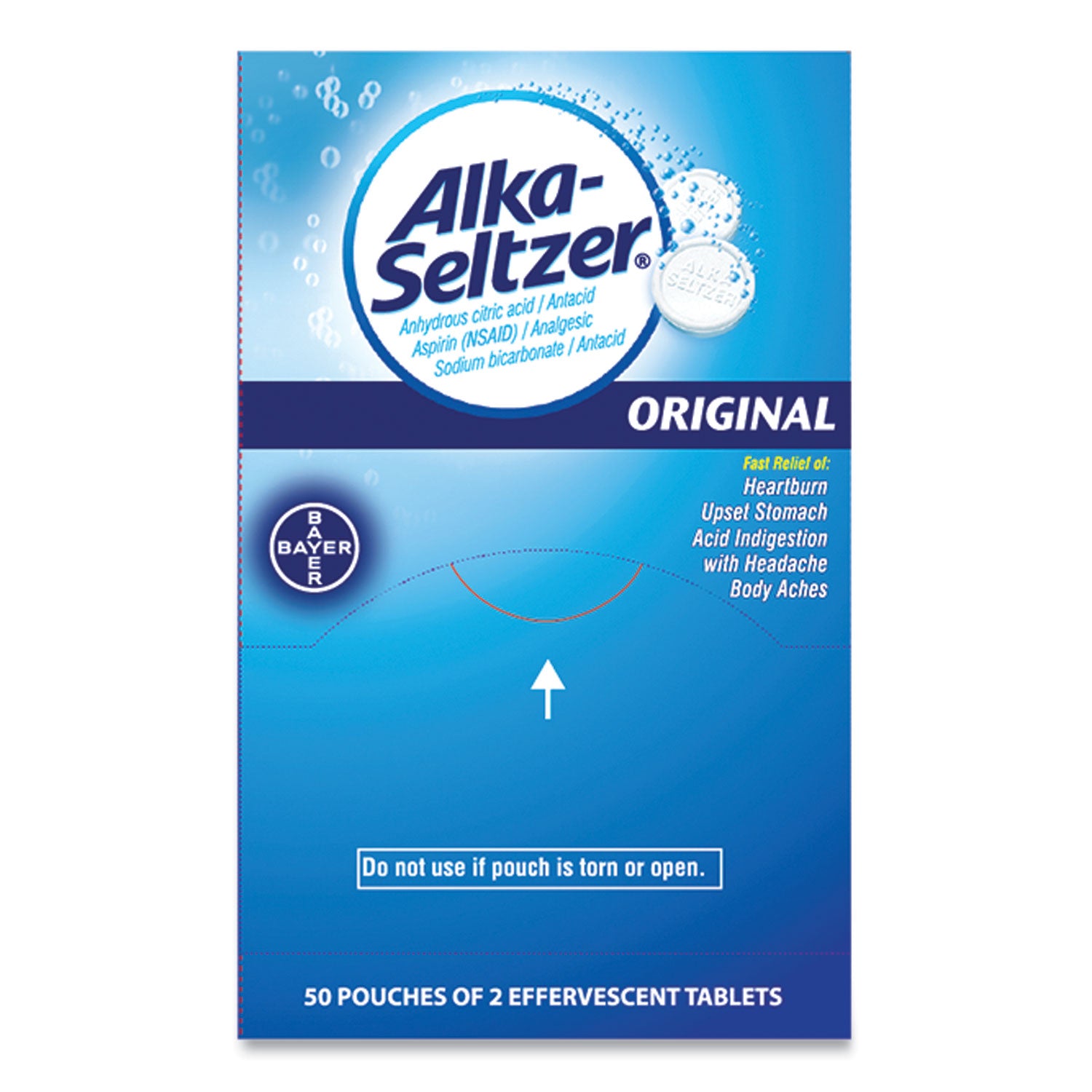 Alka-Seltzer Antacid and Pain Relief Medicine, Two-Pack, 50 Packs/Box (BXAS50)