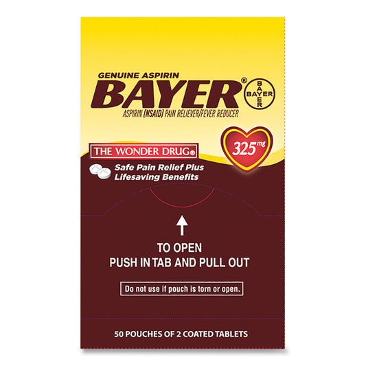 Bayer Aspirin Tablets, Two-Pack, 50 Packs/Box (BXBG50)