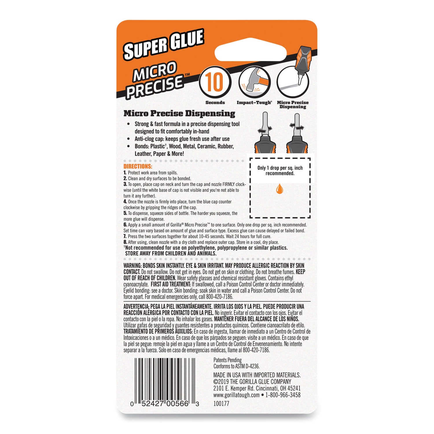 Gorilla Super Glue Micro Precise, 0.19 oz, Dries Clear, 4/Carton (102862CT)