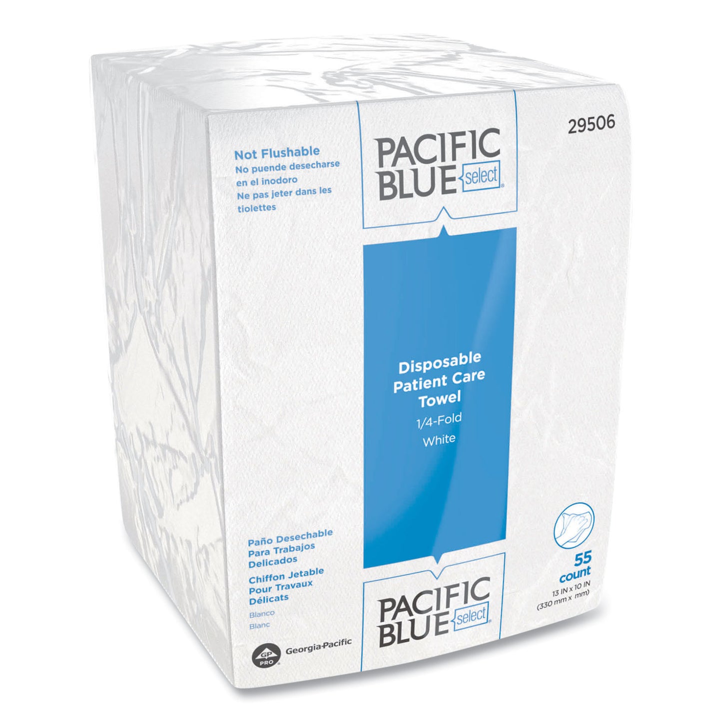 Georgia Pacific Professional Pacific Blue Select Disposable Patient Care Washcloths, 1-Ply, 10 x 13, Unscented, White, 55/Pack, 24 Packs/Carton (29506)