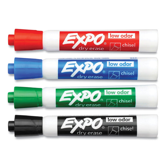 EXPO Low-Odor Dry-Erase Marker, Peggable Card, Broad Chisel Tip, Assorted Colors, 4/Pack (80174PK)