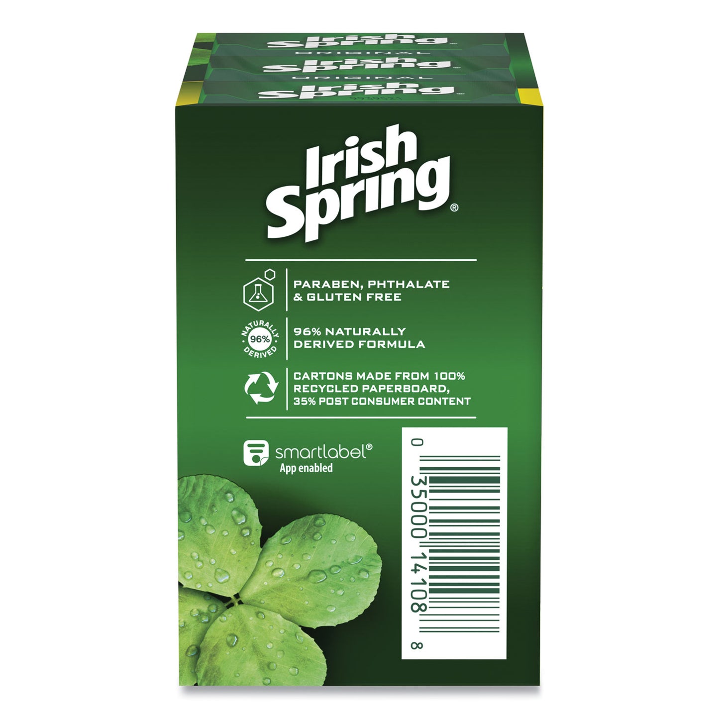 Irish Spring Bar Soap, Clean Fresh Scent, 3.75 oz, 3 Bars/Pack, 18 Packs/Carton (14177)