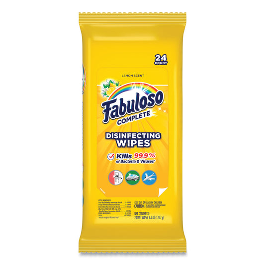 Fabuloso Multi Purpose Wipes, 1-Ply, 7 x 7, Lemon, White, 24/Pack, 12 Packs/Carton (98719)