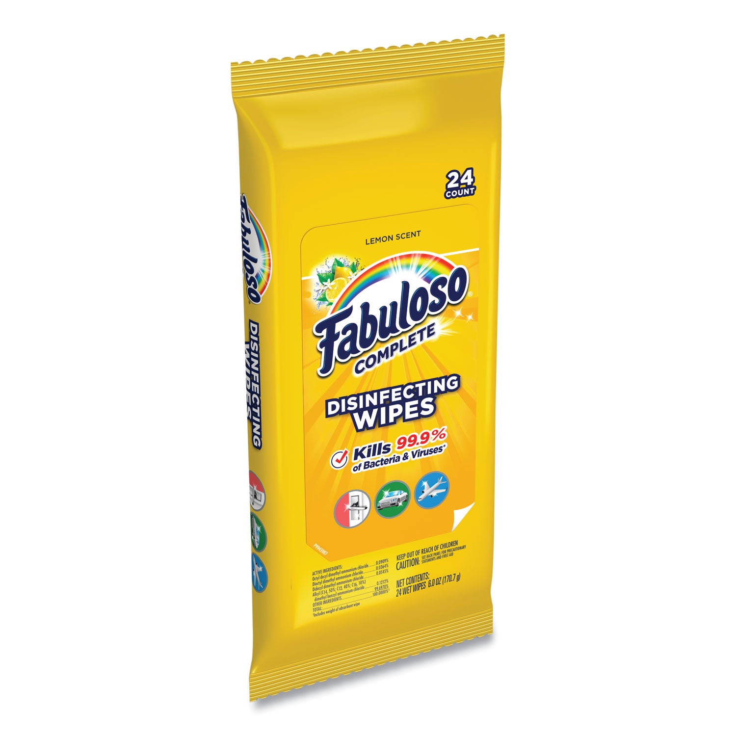 Fabuloso Multi Purpose Wipes, 1-Ply, 7 x 7, Lemon, White, 24/Pack, 12 Packs/Carton (98719)