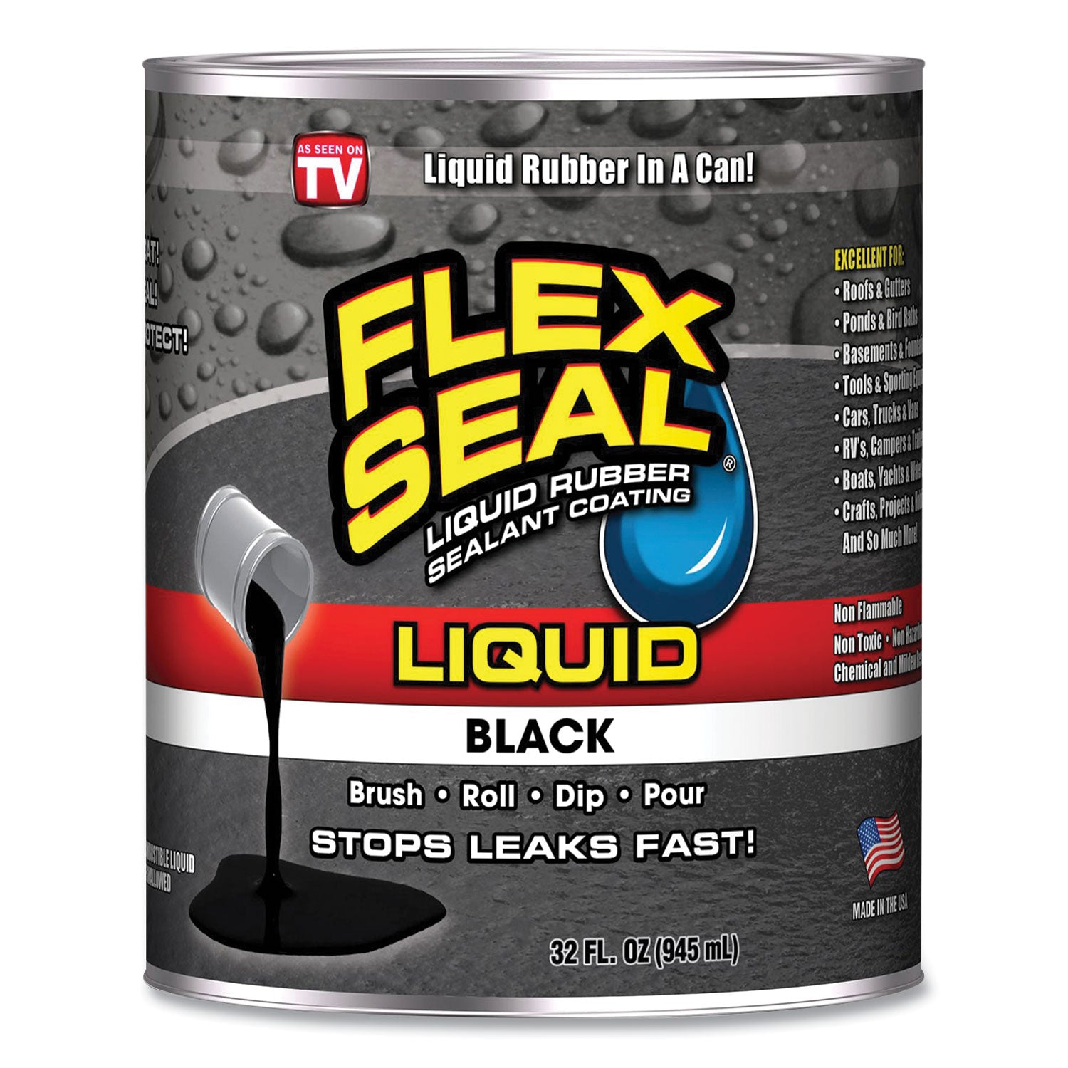 Flex Seal Liquid Rubber, 32 oz Can, Black (LFSBLKR32)