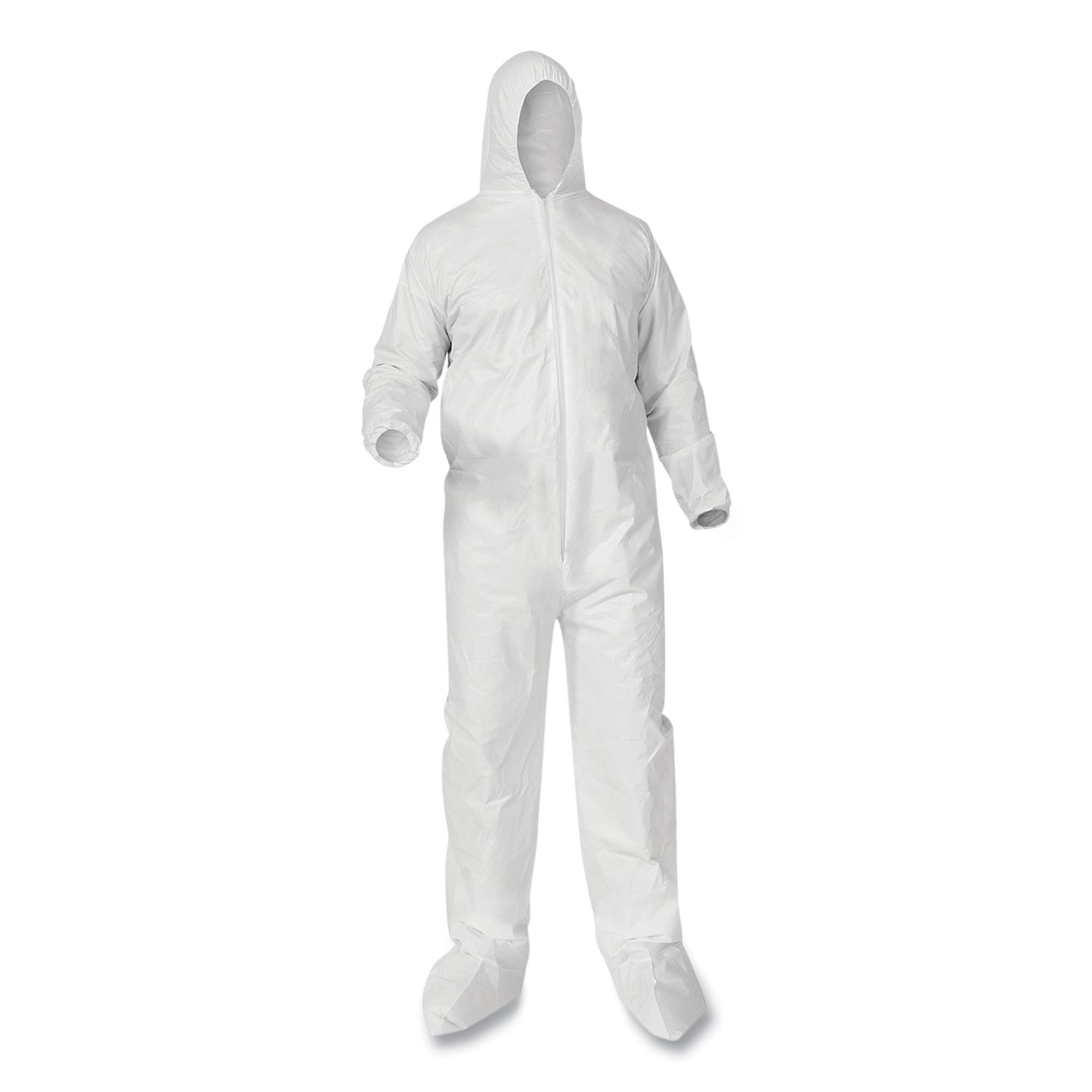 KleenGuard A35 Liquid and Particle Protection Coveralls, Zipper Front, Hood/Boots, Elastic Wrists/Ankles, White, 3X-Large, 25/Carton (38952)