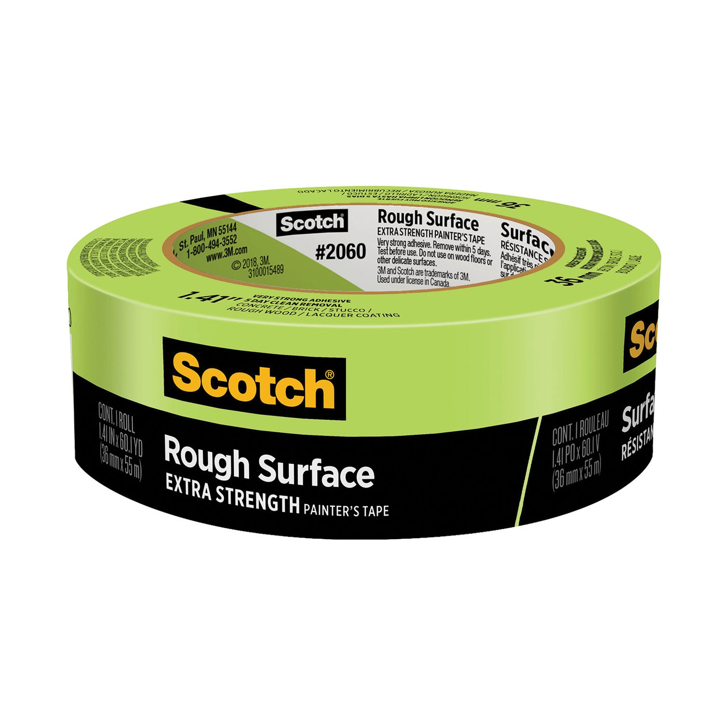 Scotch Rough Surface Extra Strength Painter's Tape, 3" Core, 1.41" x 60.1 yds, Green (206036AP)