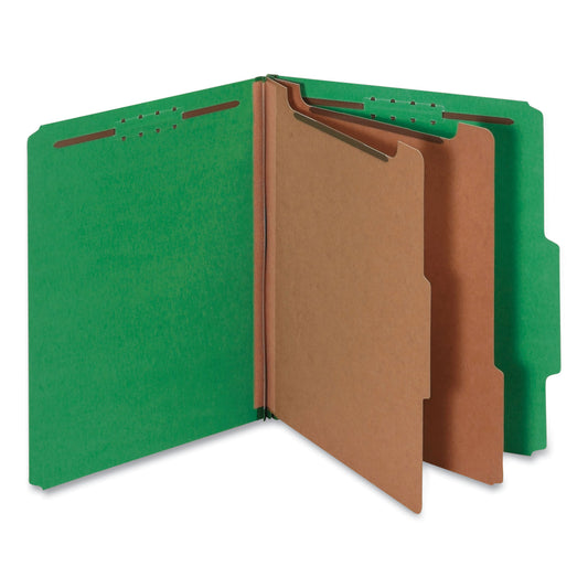 Universal Bright Colored Pressboard Classification Folders, 2" Expansion, 2 Dividers, 6 Fasteners, Letter Size, Emerald Green, 10/Box (10302)