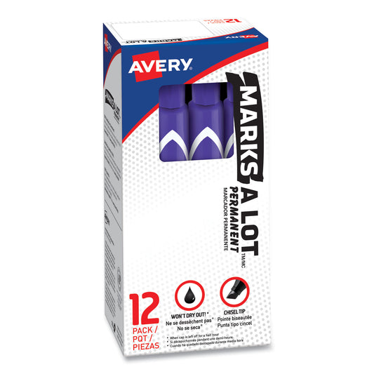 Avery MARKS A LOT Large Desk-Style Permanent Marker, Broad Chisel Tip, Purple, Dozen (8884) (08884)
