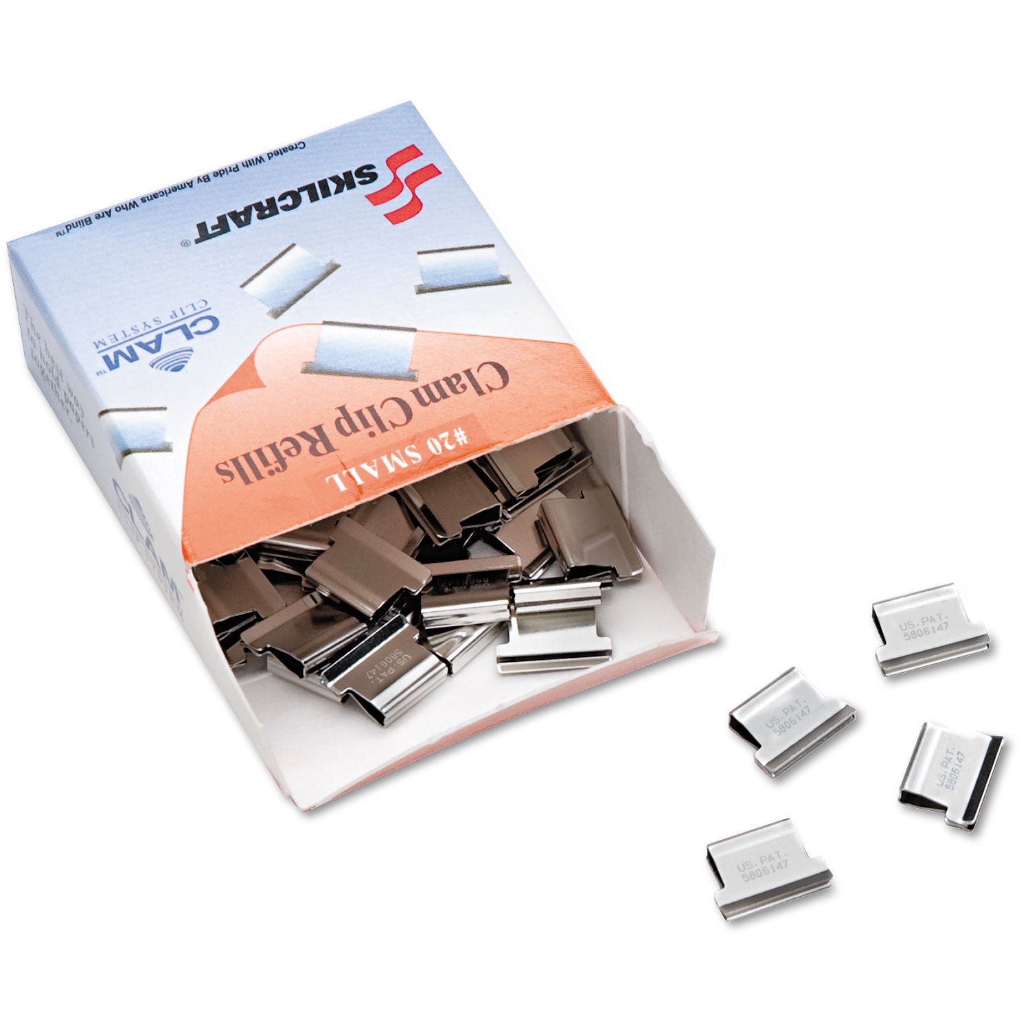 AbilityOne 7510013926512, SKILCRAFT Clam Clip Refill, Small, Silver, 50/Box