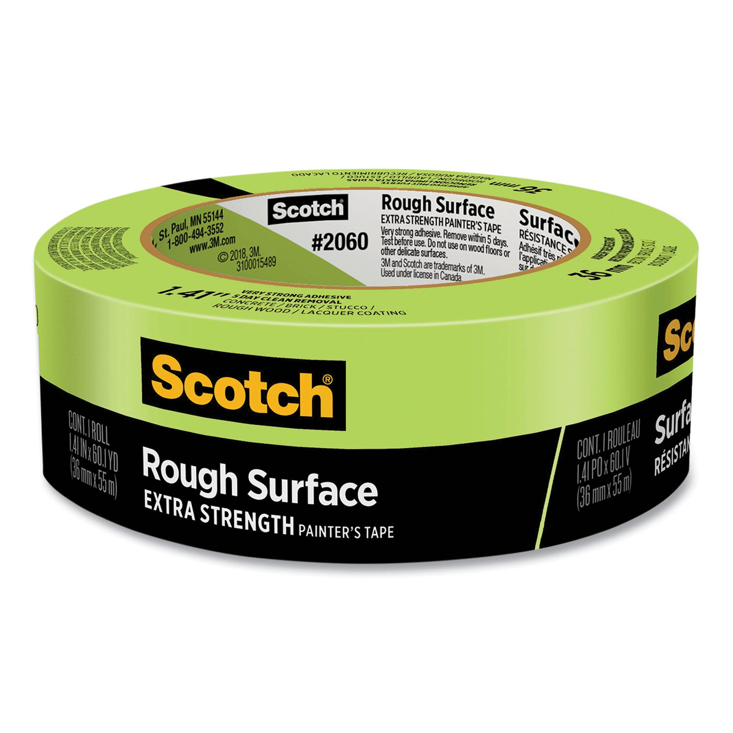 Scotch Rough Surface Extra Strength Painter's Tape, 3" Core, 1.41" x 60.1 yds, Green (206036AP)