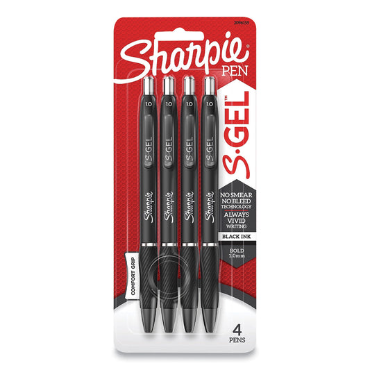 Sharpie S-Gel High-Performance Gel Pen, Retractable, Bold 1 mm, Black Ink, Black Barrel, 4/Pack (2096155)