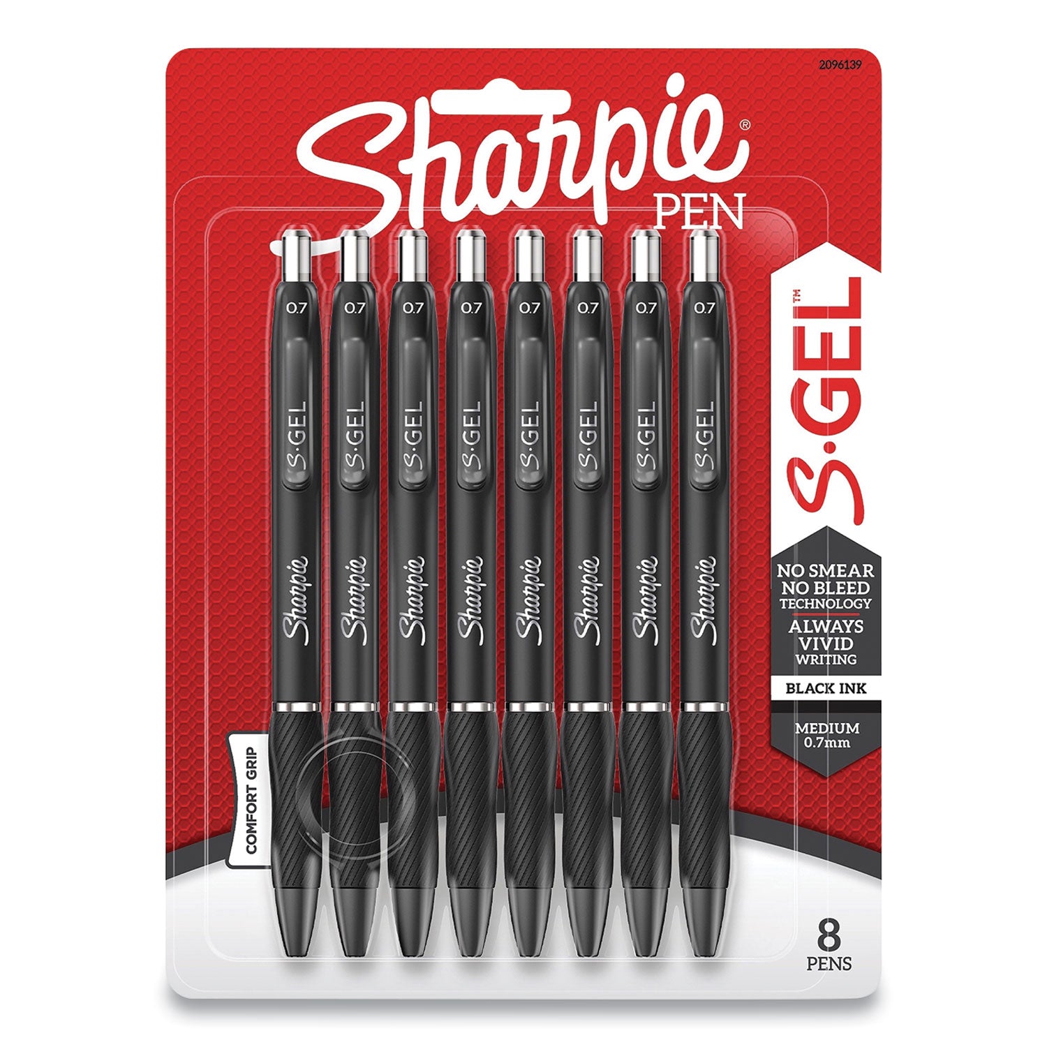 Sharpie S-Gel High-Performance Gel Pen, Retractable, Medium 0.7 mm, Black Ink, Black Barrel, 8/Pack (2096139)