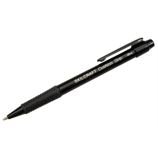 AbilityOne 7520014244865, SKILCRAFT Cushion Grip Ballpoint Pen, Retractable, Medium 1 mm, Black Ink, Black Barrel, Dozen