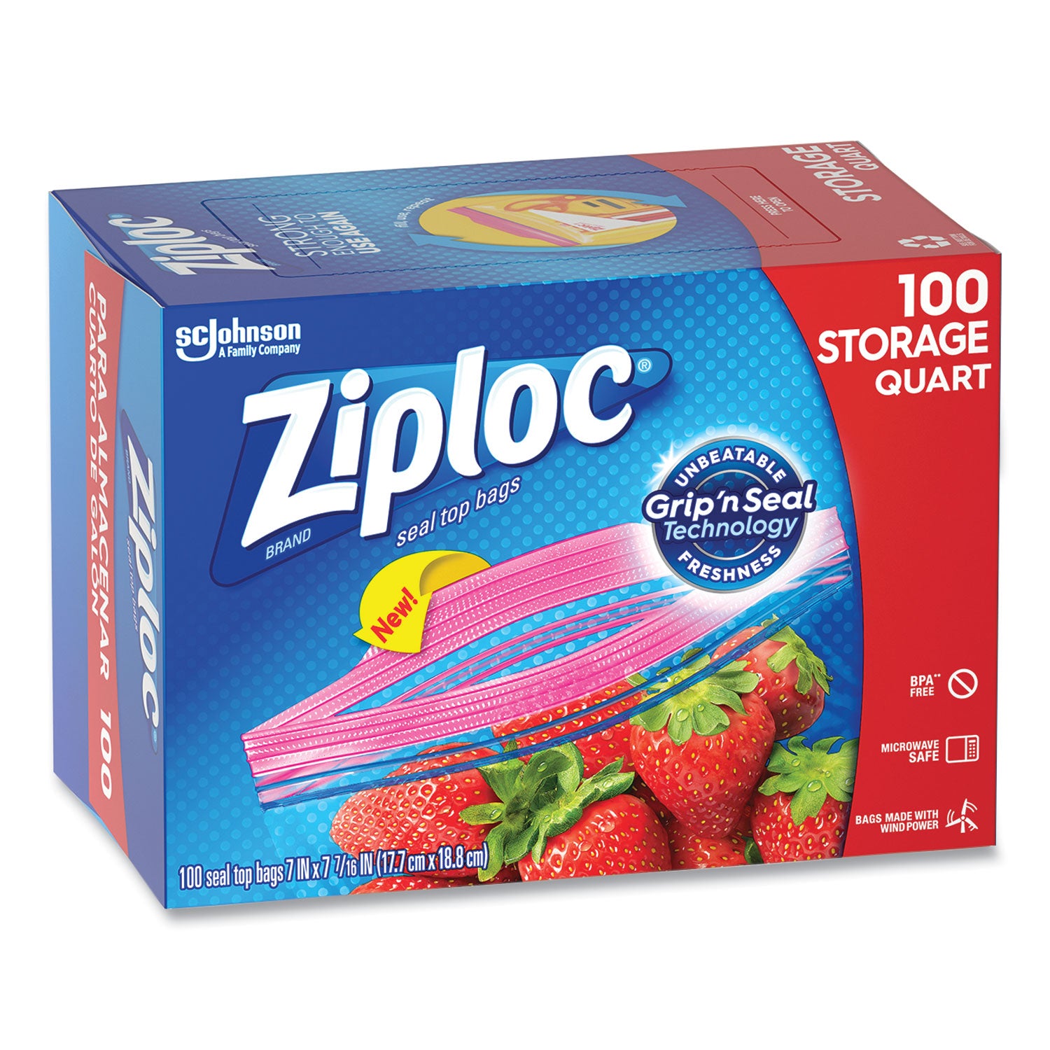 Ziploc Seal Top Bags, Quart, 7.44" x 7", Clear, 100/Box (316962)