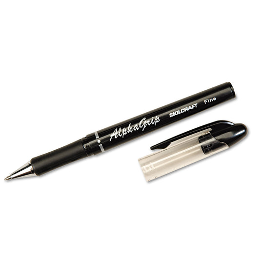 AbilityOne 7520014244884, SKILCRAFT AlphaGrip Ballpoint Pen, Stick, Fine 0.7 mm, Black Ink, Black Barrel, Dozen