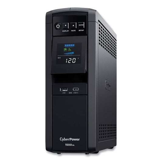 CyberPower PFC Sinewave CP1500PFCLCD UPS Battery Backup, 12 Outlets, 1,500 VA, 1,030 J