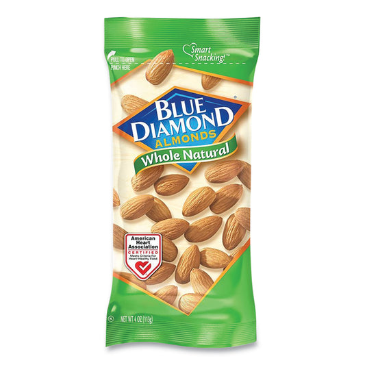 BlueDiamond Whole Natural Almonds, 4 oz Bag, 12 Bags/Box (BLU11025)