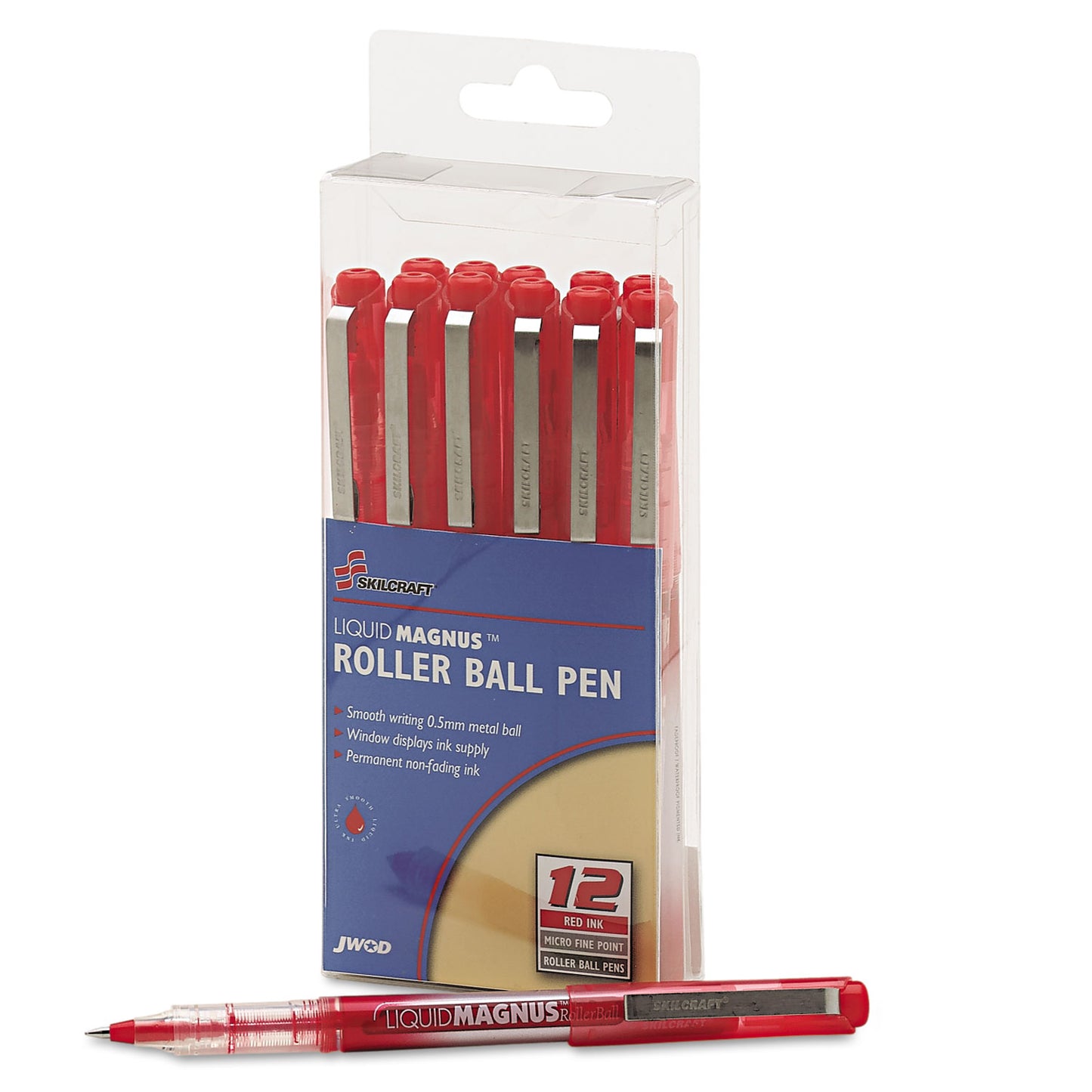 AbilityOne 7520014940908, SKILCRAFT Liquid Magnus Hybrid Gel Pen, Stick, Extra-Fine 0.5 mm, Red Ink, Clear/Red Barrel, Dozen