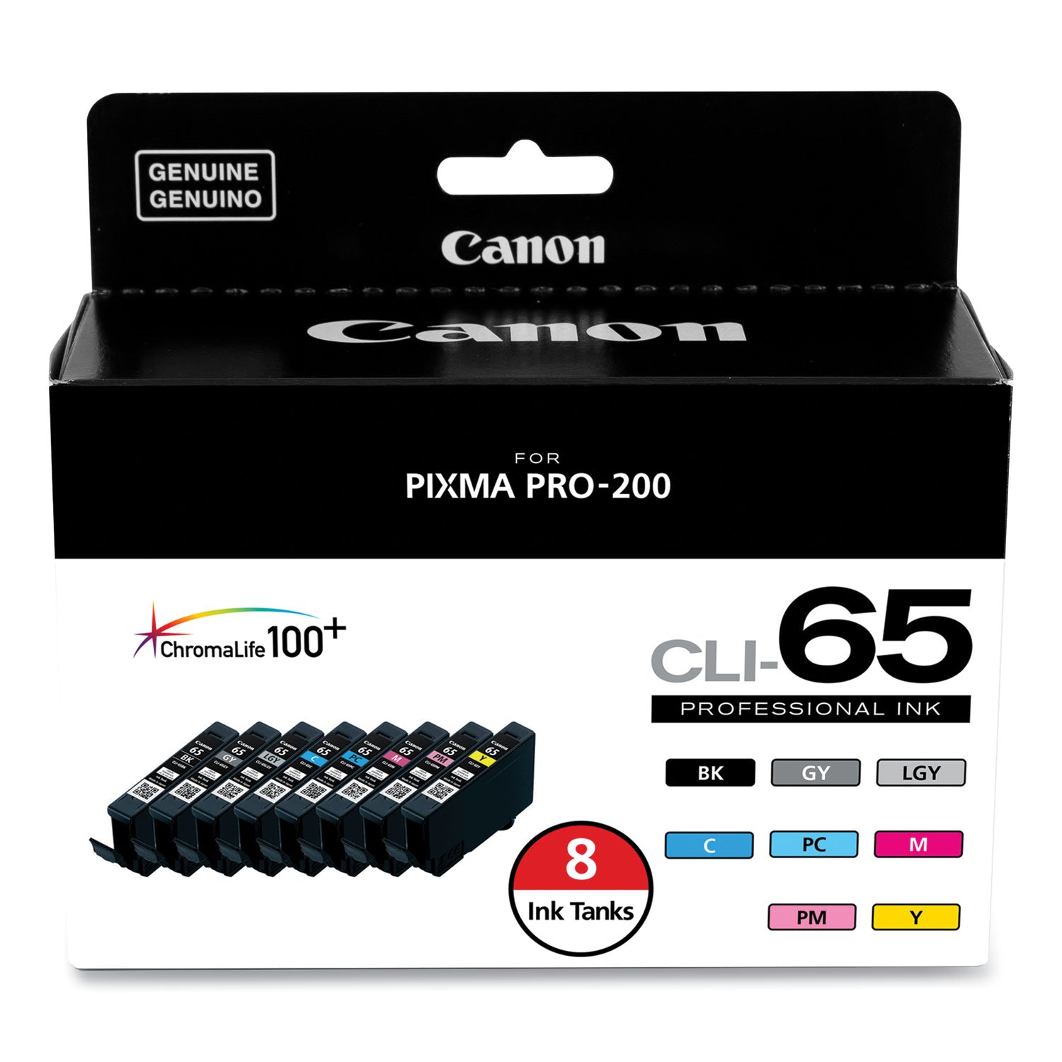 Canon 4215C007 (CLI-65) Ink, Black/Cyan/Gray/Light Gray/Magenta/Photo Cyan/Photo Magenta/Yellow, 8/Pack