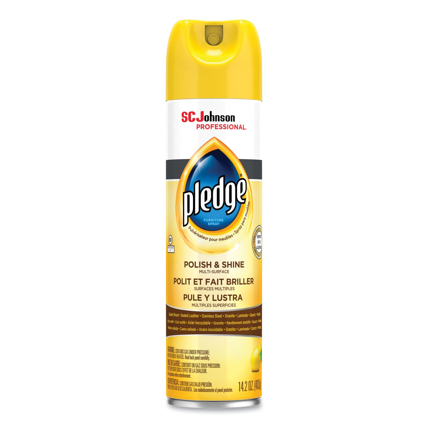 Pledge Furniture Polish, Lemon, 14.2 oz Aerosol Spray, 6/Carton (301168)