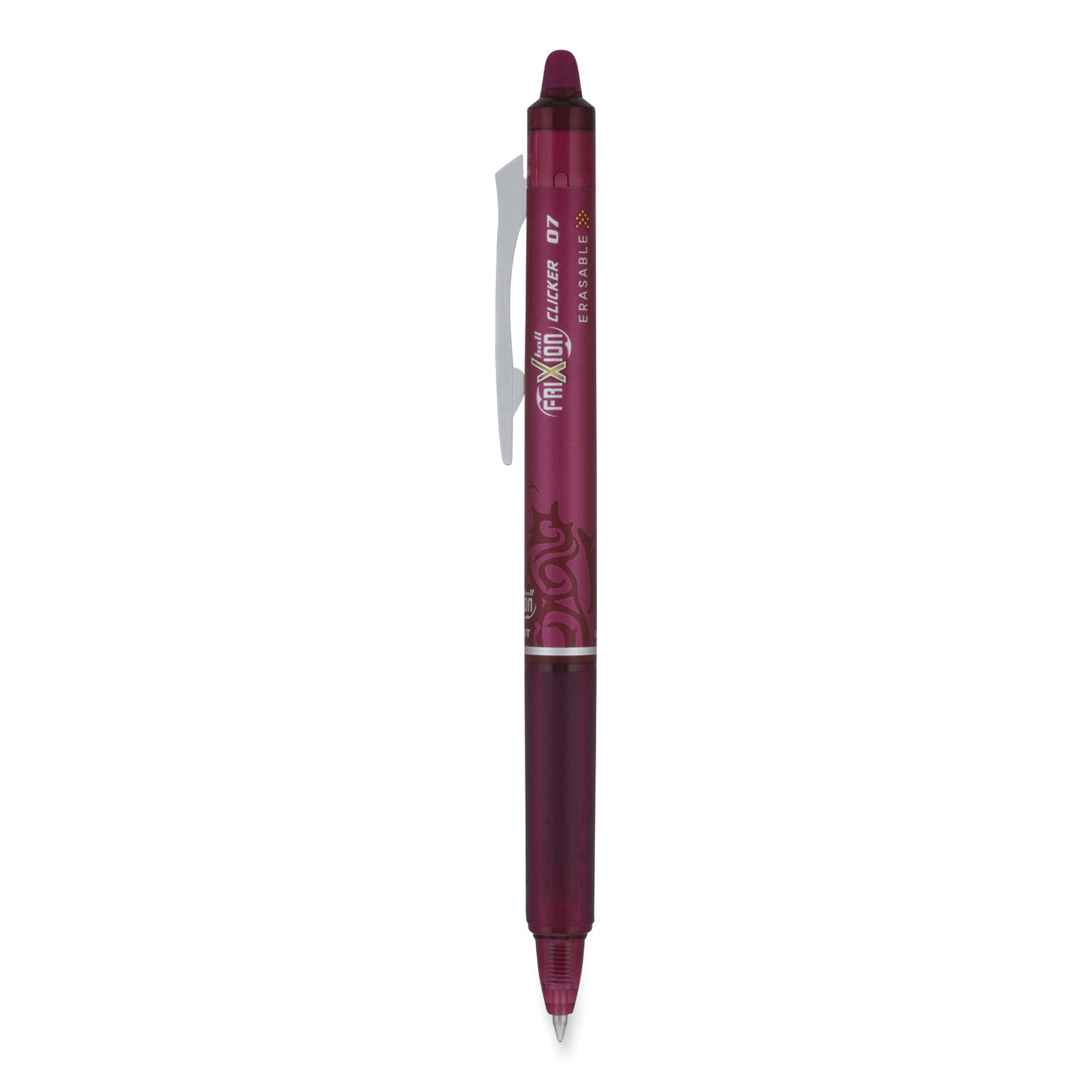 Pilot FriXion Clicker Erasable Gel Pen, Retractable, Fine 0.7 mm, Burgundy Ink, Burgundy Barrel, Dozen (15131)