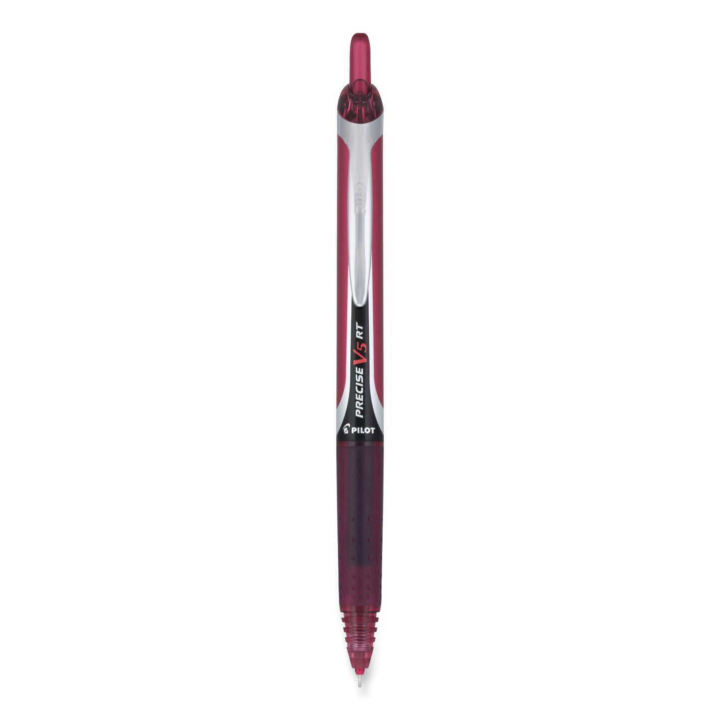 Pilot Precise V5RT Roller Ball Pen, Retractable, Extra-Fine 0.5 mm, Burgundy Ink, Burgundy/Silver Barrel, Dozen (15137)