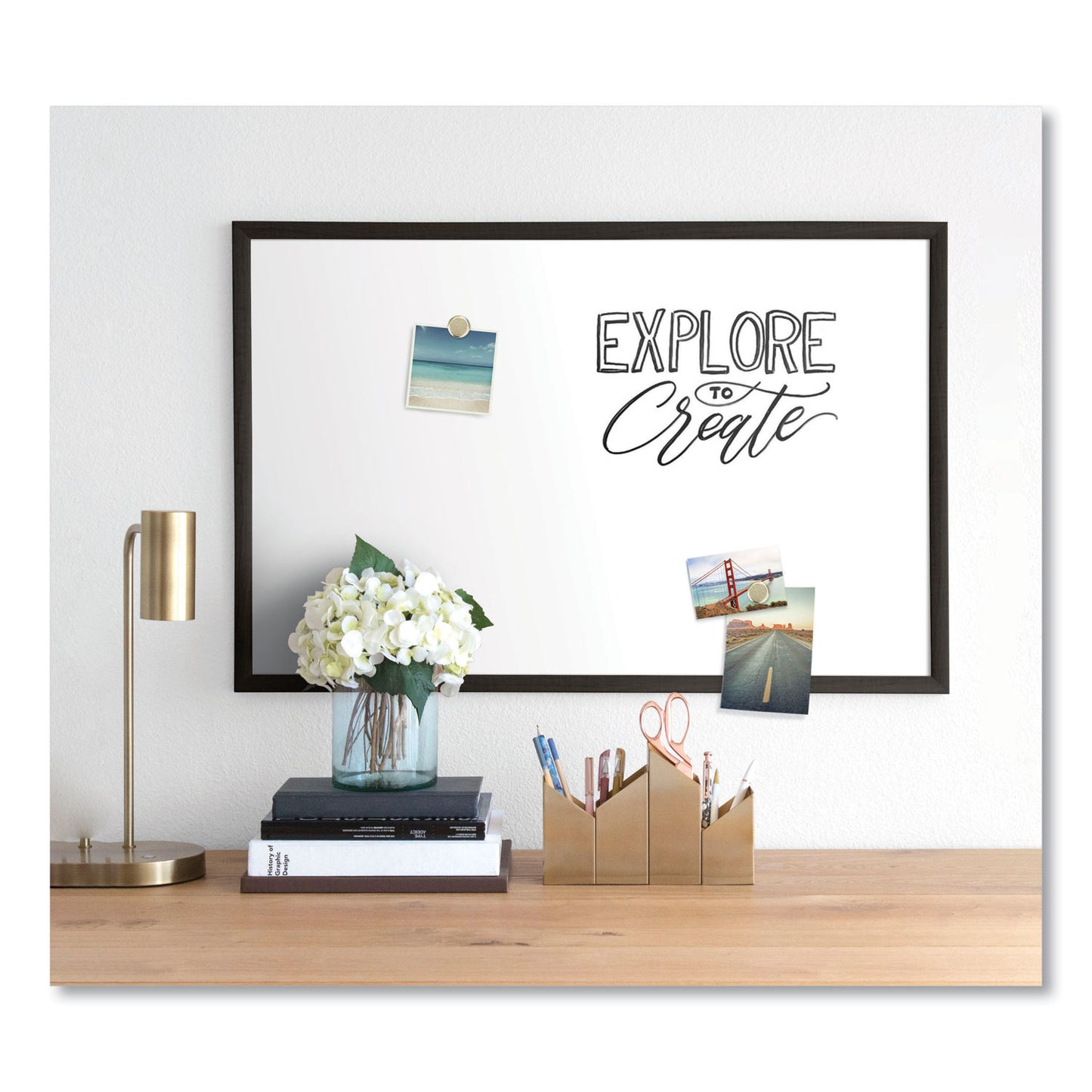 U Brands Magnetic Dry Erase Board with Wood Frame, 35 x 23, White Surface, Black Frame (311U0001)