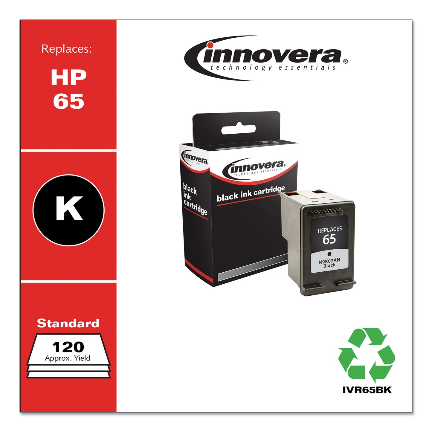 Innovera Remanufactured Black Ink, Replacement for 65 (N9K02AN), 120 Page-Yield (65BK)