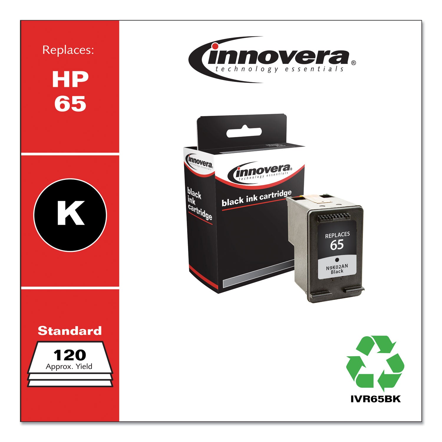 Innovera Remanufactured Black Ink, Replacement for 65 (N9K02AN), 120 Page-Yield (65BK)
